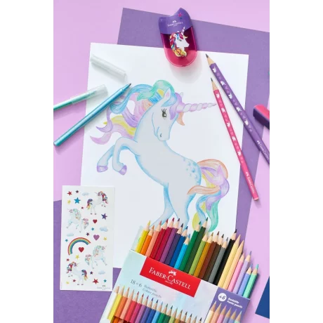 Creioane colorate hexagonale unicorni Faber-Castell 18 + 6 culori /set