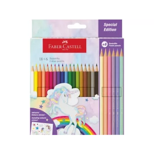 Creioane colorate hexagonale unicorni Faber-Castell 18 + 6 culori /set