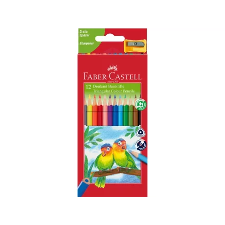 Creioane colorate triunghiulare + ascuțitoare eco Faber-Castell 12 culori/set