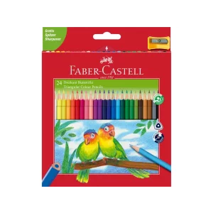 Creioane colorate triunghiulare + ascuțitoare eco Faber-Castell 24 culori/set
