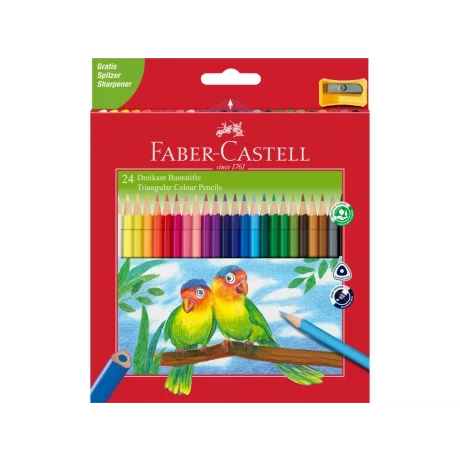 Creioane colorate triunghiulare + ascuțitoare eco Faber-Castell 24 culori/set