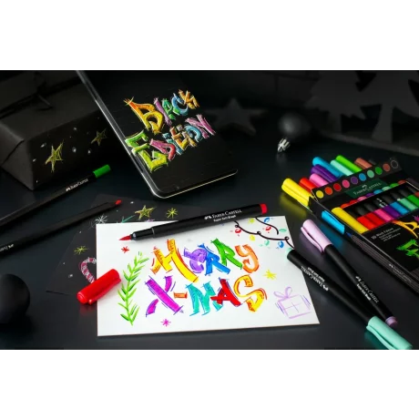 Creioane colorate triunghiulare black edition cutie metal Faber-Castell 12 culori/set