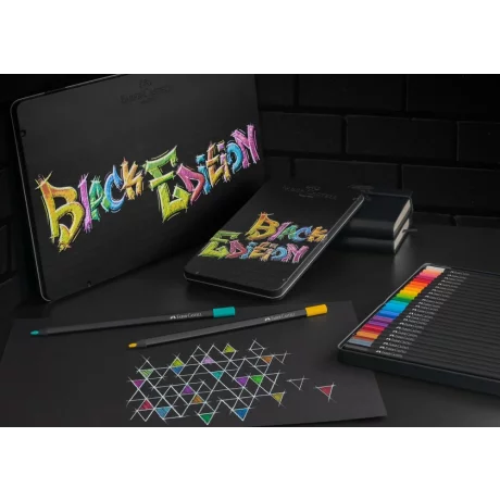 Creioane colorate triunghiulare black edition cutie metal Faber-Castell 12 culori/set