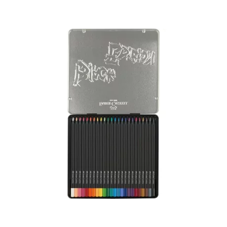 Creioane colorate triunghiulare black edition cutie metal Faber-Castell 24 culori/set