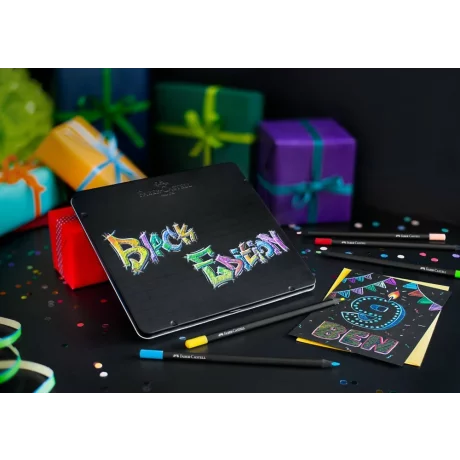 Creioane colorate triunghiulare black edition cutie metal Faber-Castell 24 culori/set