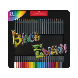 Creioane colorate triunghiulare black edition cutie metal Faber-Castell 24 culori/set