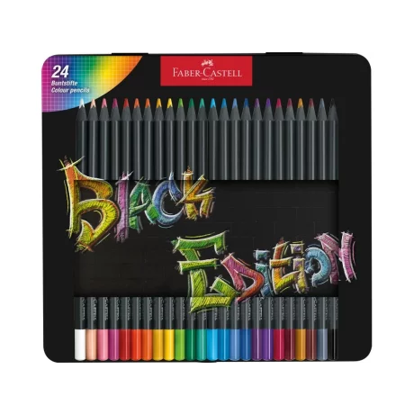 Creioane colorate triunghiulare black edition cutie metal Faber-Castell 24 culori/set