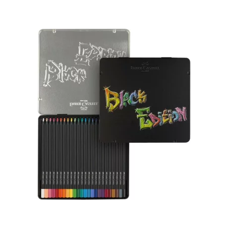 Creioane colorate triunghiulare black edition cutie metal Faber-Castell 24 culori/set