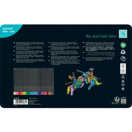 Creioane colorate triunghiulare black edition cutie metal Faber-Castell 36 culori/set