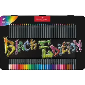 Creioane colorate triunghiulare black edition cutie metal Faber-Castell 36 culori/set