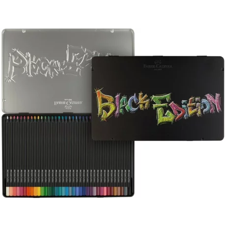 Creioane colorate triunghiulare black edition cutie metal Faber-Castell 36 culori/set
