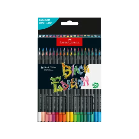 Creioane colorate triunghiulare black edition Faber-Castell 36 culori/set