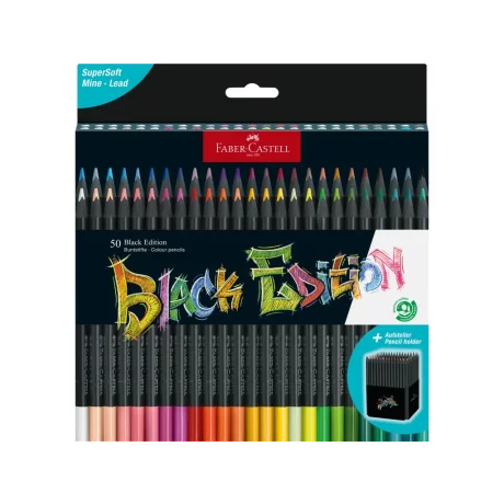 Creioane colorate triunghiulare black edition Faber-Castell 50 culori/set