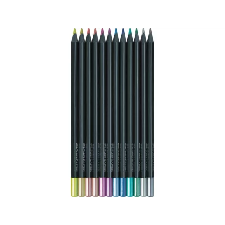 Creioane colorate triunghiulare black edition metalizate Faber-Castell 12 culori/set