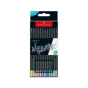 Creioane colorate triunghiulare black edition metalizate Faber-Castell 12 culori/set