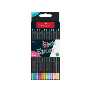 Creioane colorate triunghiulare black edition pastel + neon Faber-Castell 12 culori/set