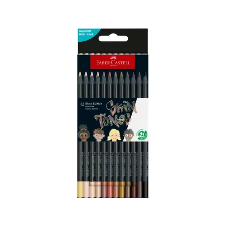 Creioane colorate triunghiulare black edition skin tones Faber-Castell 12 culori/set