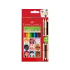 Creioane colorate triunghiulare și bicolore piele Children of the World Faber-Castell 12 + 3 culori/set