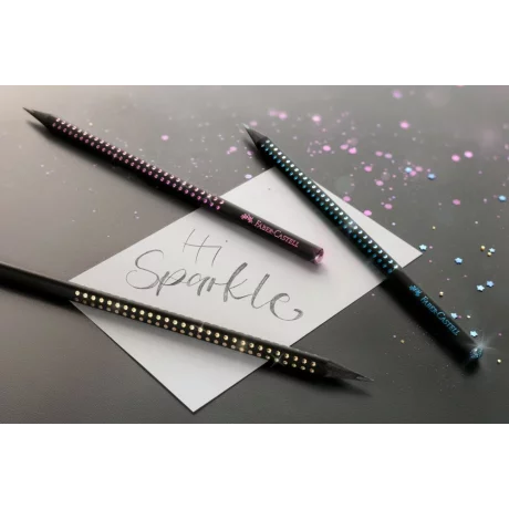 Creion grafit B triunghiular grip sparkle lemn negru midnight gold Faber-Castell
