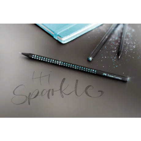 Creion grafit B triunghiular grip sparkle lemn negru midnight ocean Faber-Castell