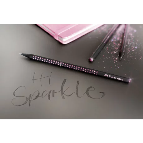 Creion grafit B triunghiular grip sparkle lemn negru midnight rose Faber-Castell