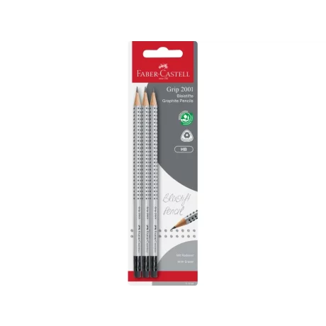 Creion grafit HB cu gumă grip 2001 Faber-Castell 3 buc/blister