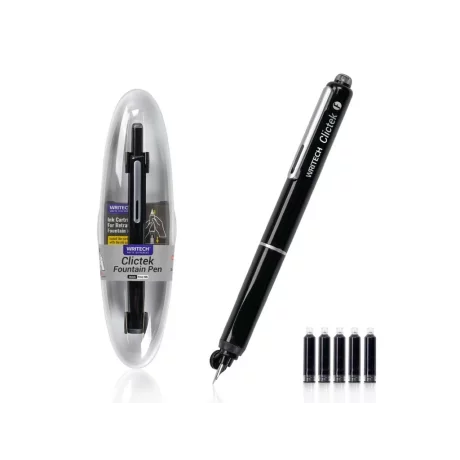 Stilou reatractabil Writech corp negru + 5 patroane cu cerneală albastru