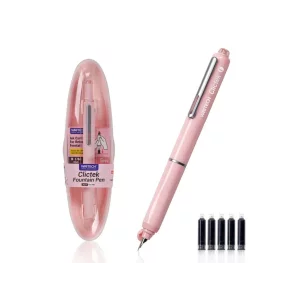 Stilou reatractabil Writech corp roz + 5 patroane cu cerneală albastru