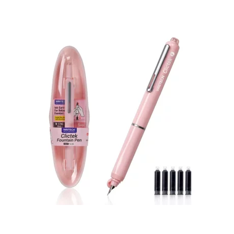 Stilou reatractabil Writech corp roz + 5 patroane cu cerneală albastru