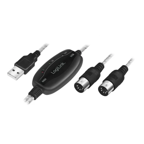 ADAPTOR audio LOGILINK USB-A (M) to 2 x Midi In-Out 5-pin, LED, cablu 1.9m, USB powered, &quot;UA0037N&quot;