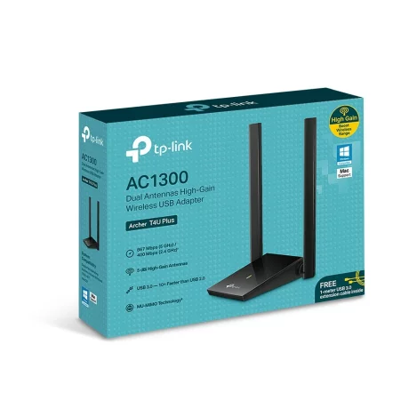 ADAPTOR RETEA TP-LINK AC1300, extern wireless 2.4 GHz | 5 GHz, USB 3.0, port, 867 Mbps, antena externa x 2, &quot;Archer T4U Plus&quot;