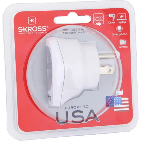 ADAPTOR U.S.A. SKROSS, Schuko x 1, conectare prin Socket USA (T), 10 A, fara protectie, alb, &quot;ADAPT-PLUG-EU/USA-SKRS&quot;