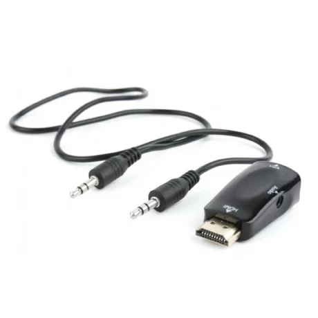ADAPTOR video GEMBIRD, splitter HDMI (T) la VGA (M) + Jack 3.5mm (T), rezolutie maxima Full HD (1920 x 1080) la 60Hz, cablu audio 3.5 mm jack, black, &quot;A-HDMI-VGA-02&quot;