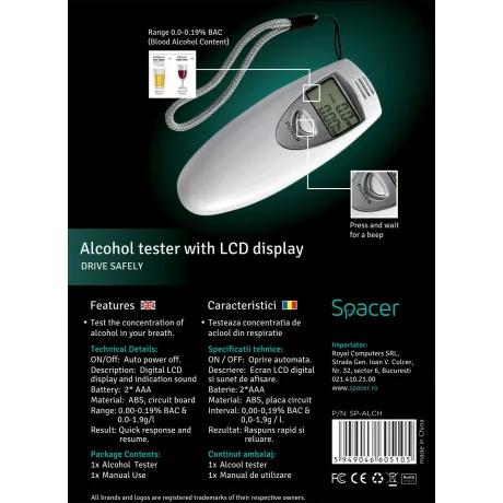 ALCOOL TESTER SPACER, LED Breath, &quot;SP-ALCH&quot; 261894