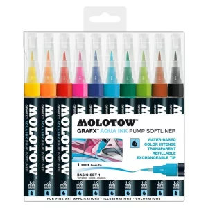 Set markere Molotow Aqua Ink Pump Softliner Basic-Set 1 10 cul/set, 1 mm