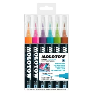 Set markere Molotow  Aqua Ink Pump Softliner Basic-Set 2, 6 cul/set, 1 mm