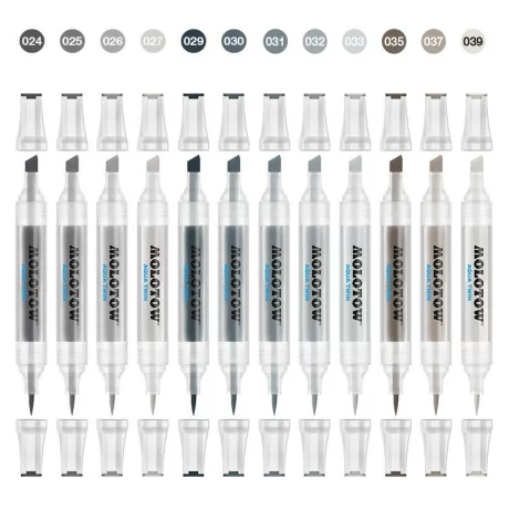 Set markere Molotow AQUA TWIN Complete Set „Grey” 12 buc/set