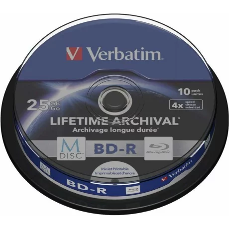 BD-R VERBATIM  25GB, 10 buc, spindle, printabil, MDISC Lifetime Archival 43825