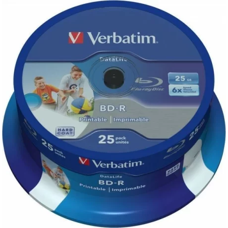 BD-R VERBATIM  25GB, viteza 6x, 25 buc, Single Layer, spindle, printabil, &quot;Wide Inkjet Printable&quot; &quot;43811&quot;