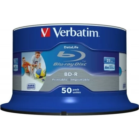 BD-R VERBATIM  25GB, viteza 6x, 50 buc, Single Layer, spindle, printabil, &quot;Wide Inkjet Printable&quot; &quot;43812&quot;