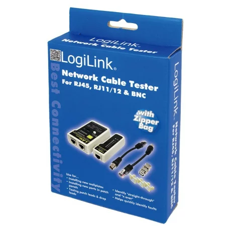 TESTER CABLU RETEA LOGILINK, pt. cablu UTP, FTP, coaxial, conector RJ45, RJ11, RJ12, BNC, &quot;WZ0015&quot;