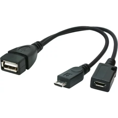 CABLU adaptor OTG GEMBIRD, pt. smartphone, Micro-USB 2.0 (T) la USB 2.0 (M),  15cm, asigura conectarea telef. la o tastatura, mouse, HUB, stick, etc., port Micro-USB 2.0 (M) pt. extra power, negru, &quot;A-OTG-AFBM-04&quot;