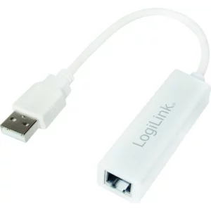 CABLU USB LOGILINK adaptor, USB 2.0 (T) la RJ45 (M), 10cm, 10/100 Mbit/s, alb, UA0144B