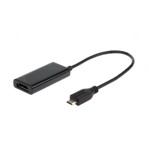 CABLU video GEMBIRD, adaptor Micro-USB (T) la HDMI (M), 16cm, rezolutie maxima Full HD (1920 x 1080) la 60Hz, conecteaza smartphone cu mufa 5-pin MHL la TV, negru, &quot;A-MHL-002&quot;