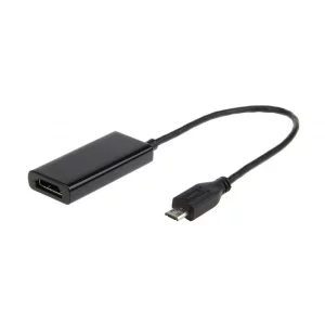 CABLU video GEMBIRD, adaptor Micro-USB (T) la HDMI (M), 16cm, rezolutie maxima Full HD (1920 x 1080) la 60Hz, conecteaza smartphone Samsung cu mufa 11-pin MHL la TV, negru, &quot;A-MHL-003&quot;