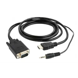 CABLU video GEMBIRD, splitter HDMI (T) la VGA (T) + Jack 3.5mm (T), 1.8m, rezolutie maxima 1920x1080 la 60Hz, converteste semnal digital HDMI in analog VGA + audio 3.5 mm jack, negru, &quot;A-HDMI-VGA-03-6&quot;