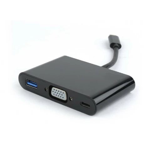 CABLU video GEMBIRD, splitter USB 3.1 Type-C (T) la USB 3.1 Type-C (M) + USB 3.0 + VGA (M), 15cm, rezolutie maxima Full HD (1920 x 1080) la 60Hz, conecteaza dispozitiv cu USB Type C la monitor VGA, negru, &quot;A-CM-VGA3in1-01&quot;