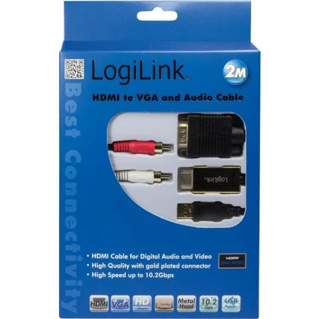 CABLU video LOGILINK, splitter HDMI (T) la VGA (T) + 2 x RCA (T) + USB 2.0, 2m, rezolutie maxima 720p, negru, &quot;CV0052A&quot;