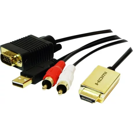 CABLU video LOGILINK, splitter HDMI (T) la VGA (T) + 2 x RCA (T) + USB 2.0, 2m, rezolutie maxima 720p, negru, &quot;CV0052A&quot;