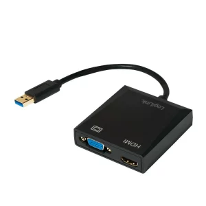 CABLU video LOGILINK, splitter USB 3.0 (T) la HDMI (M) + VGA (M), 10cm, rezolutie maxima Full HD (1920 x 1080) la 60 Hz, negru, &quot;UA0234&quot;